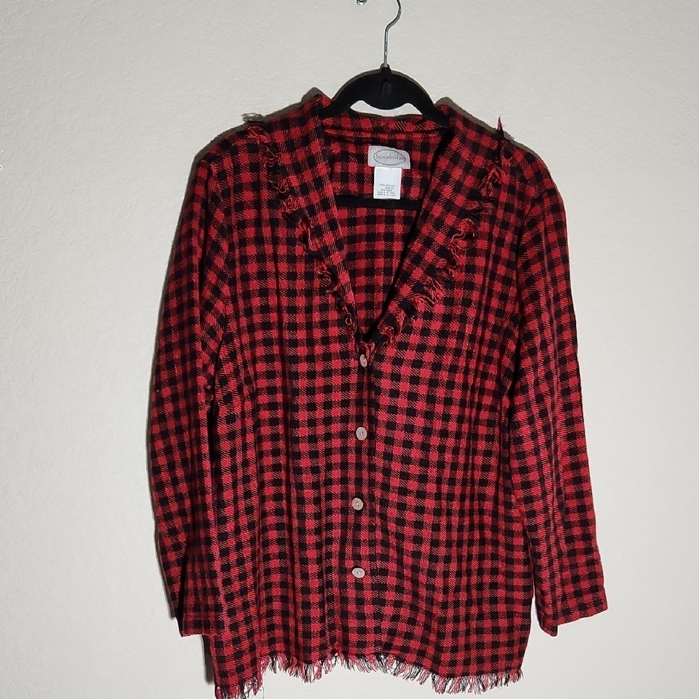 Stonebridge Jacket Frayed Plaid Red Black Blazer size 1